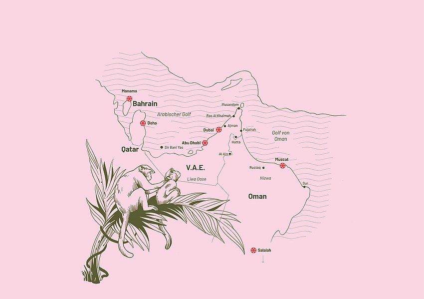 Karte der Arabischen Halbinsel mit Reisezielen von EWTC