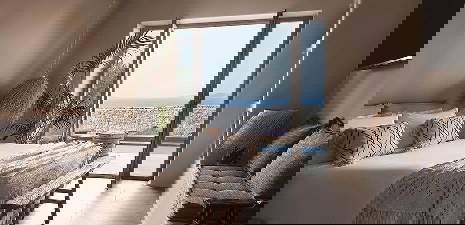 Aegean Sea View Pool Suite Schlafzimmer - Amyth of Mykonos Agios Stefanos