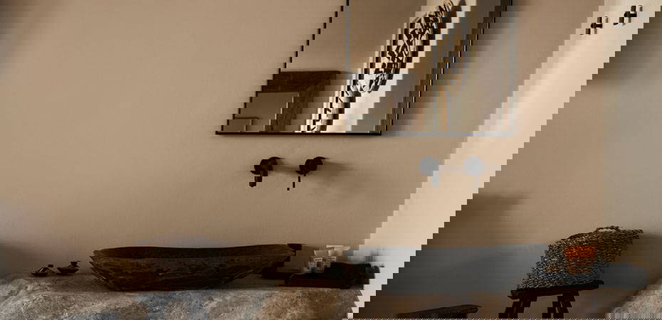 Aegean Sea View Pool Suite Badezimmer - Amyth of Mykonos Agios Stefanos